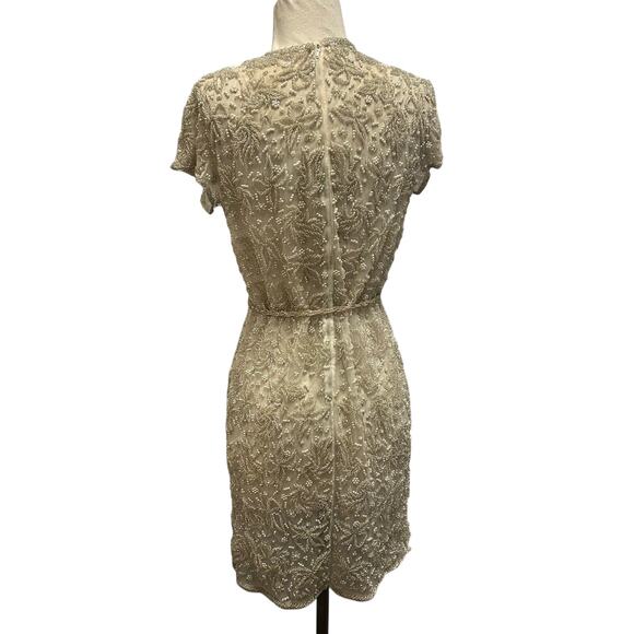 Vintage HandMade in Hong Kong Cream Clear and Pearl Beaded Dress Size 12 - Picture 3 of 9